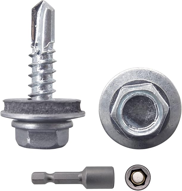 (Pack of 25 pcs) Metal Roofing Screws, 4.8 x 19 mm Self-Drilling Screws With EPDM Washers, Hex Washer Head, Sheet Metal Screw (25, No Paint)