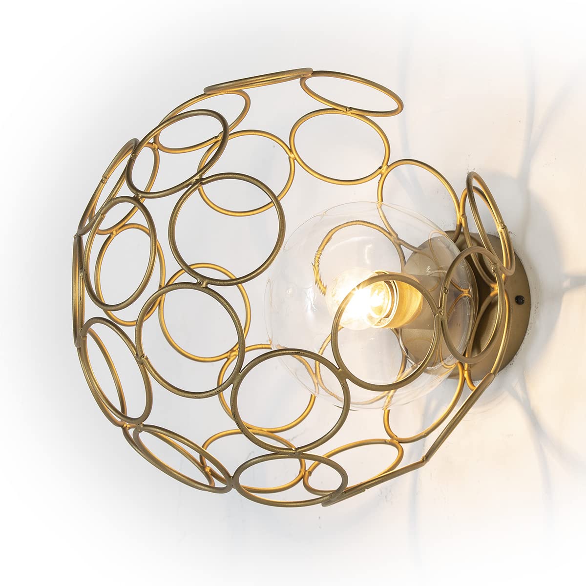 Suspension métal doré 32x32 cm luminaire de plafond pour salon chaleureux et cosy