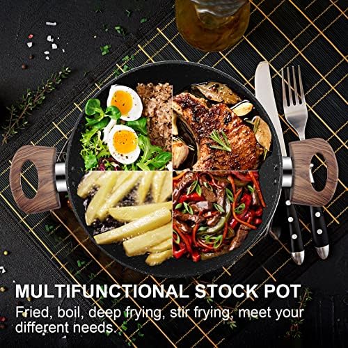 24cm Stockpot with Toughened Glass Lid, Non-Stick Stock Pot with Double Heatproof Handles, 6-Layer Anti-Scratch Coating, PFOA Free (Black)