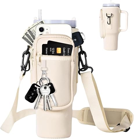 حامل زجاجة Stanley 40 أونصة من النيوبرين بجيب للهاتف وحزام وخطاف