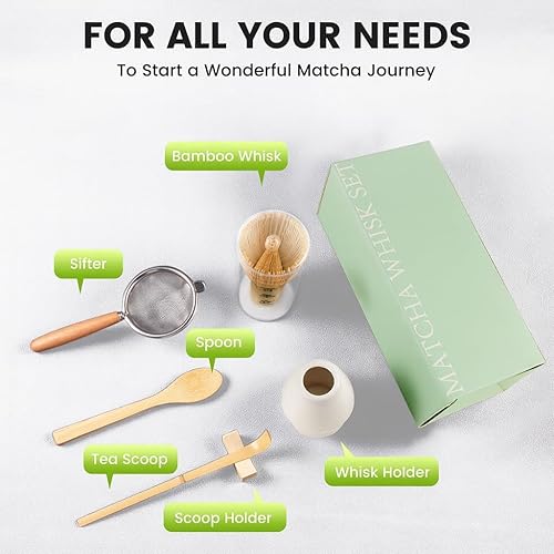 Miniatura 5 de COANTO Juego de batidor de matcha incluye tamiz de bambú (Chasen), cuchara de té, soporte para cuchara, soporte para cucharas y batidores, 6 piezas