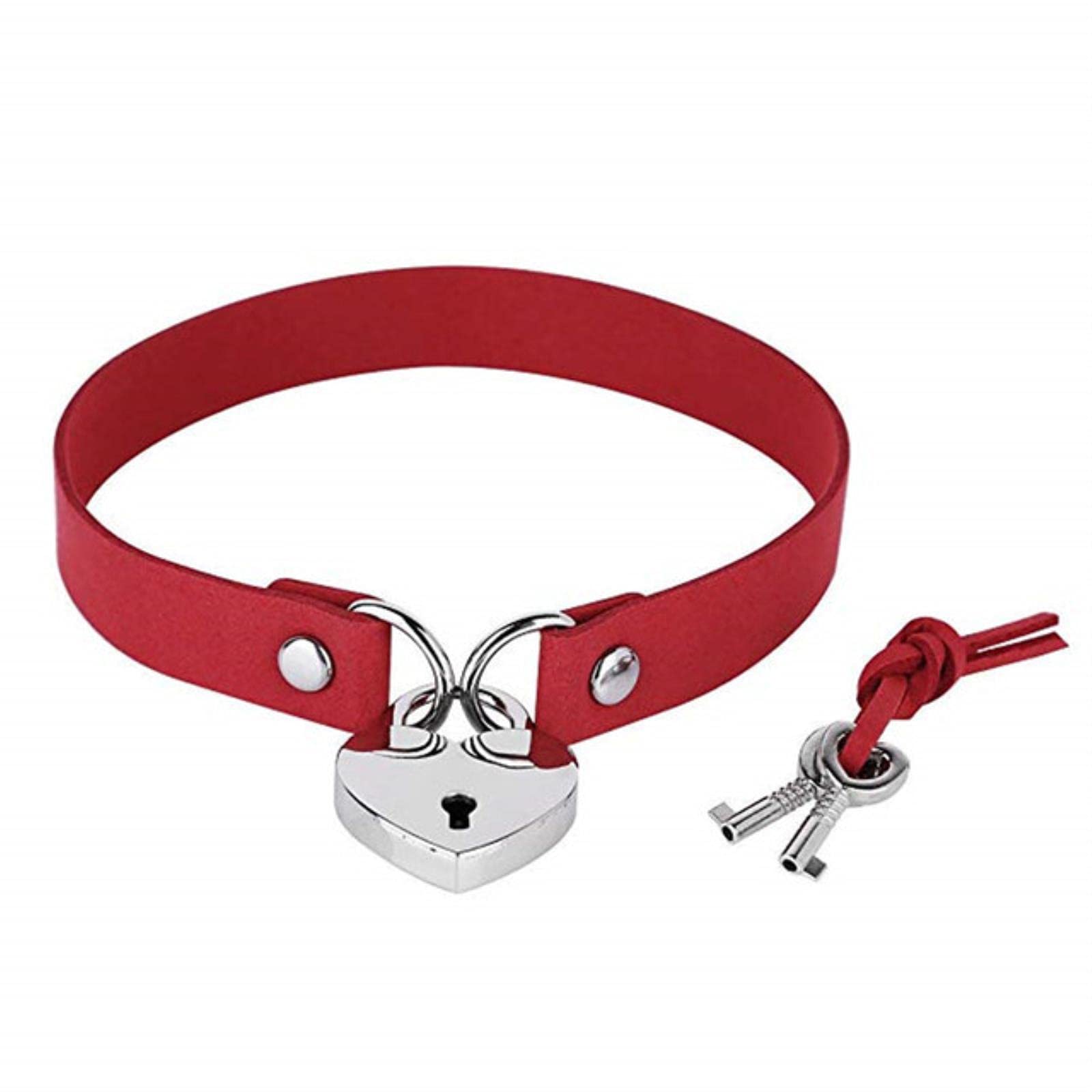 Weiting Women's Red Heart Lock Velvet Pu Leather Choker Necklace Gothic Punk Collier Jewelry Fashion Love Accessories Night Club Gift