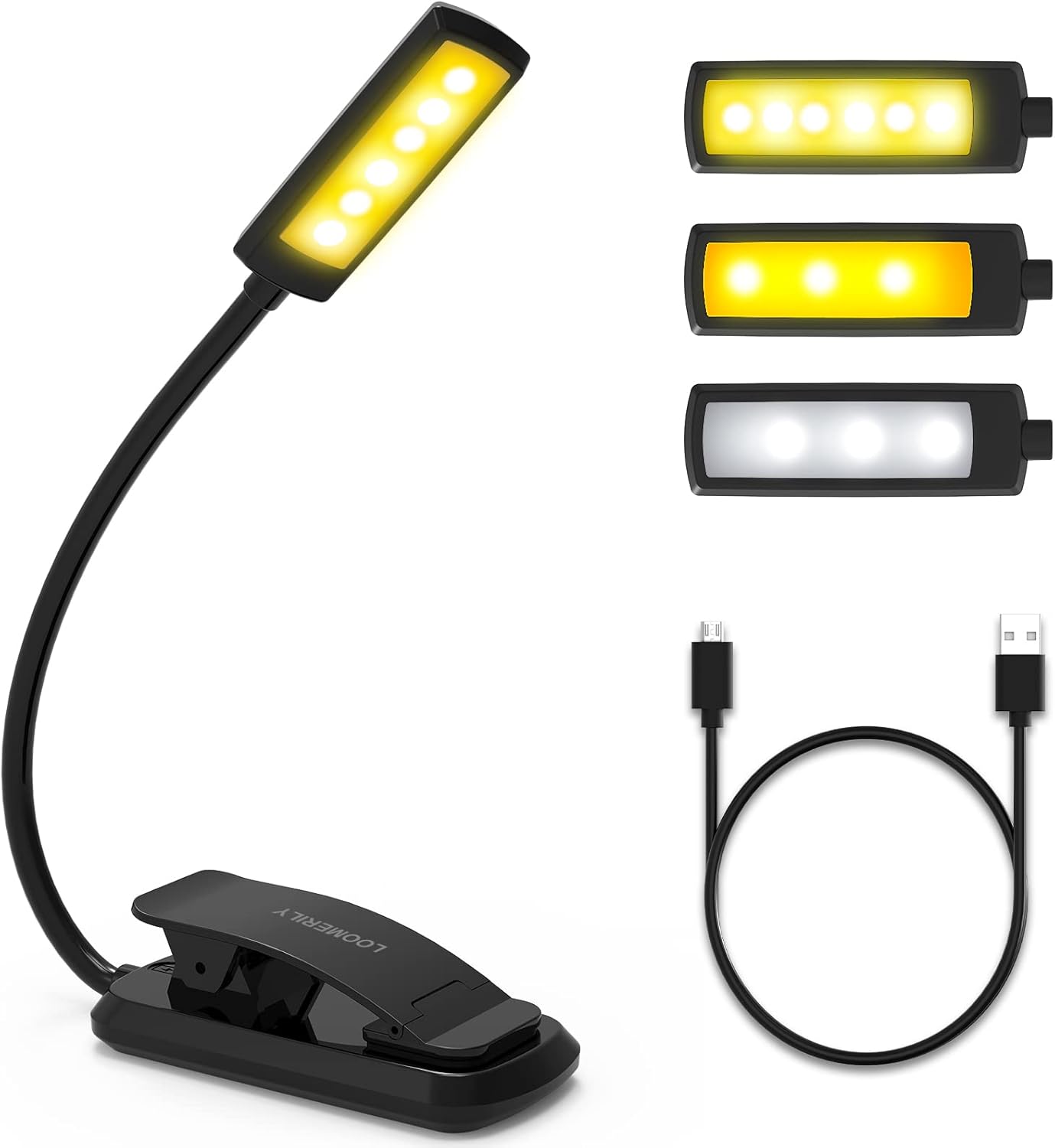 Book Light, Rechargable Reading Light, LOOMERILY LED Light with 6 LEDs & 3 Brightness, Easy Clip On Reading Lamp for Bed at Night, Great Gift for Kids - - 