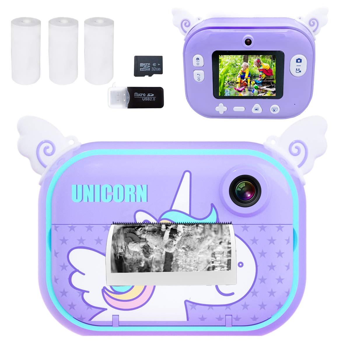 Instant Print Camera for Kids, Girls Boys Print Photo Selfie Video Digital Camera with Paper Film, 3-12 Years Old Children Mini Learning Toy Camera Gifts for Birthday Holiday Travel