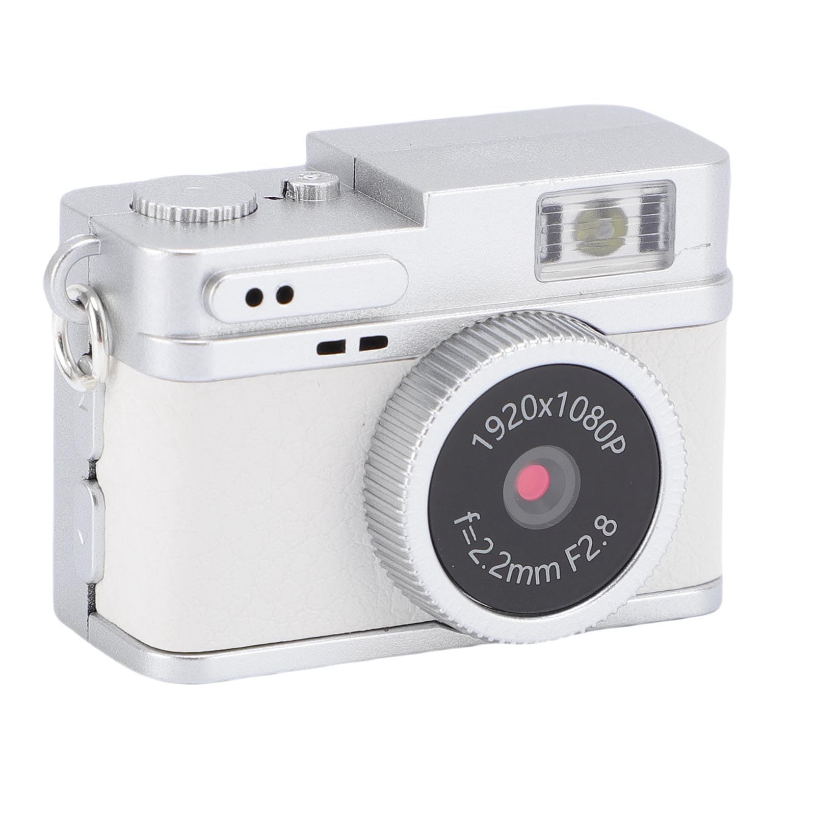 zunate mini keychain digital camera 1080p 2mp with 0.96in color display, led light, 4 filters, 32gb card, usb c, compact retro cam for travel & daily use (white)