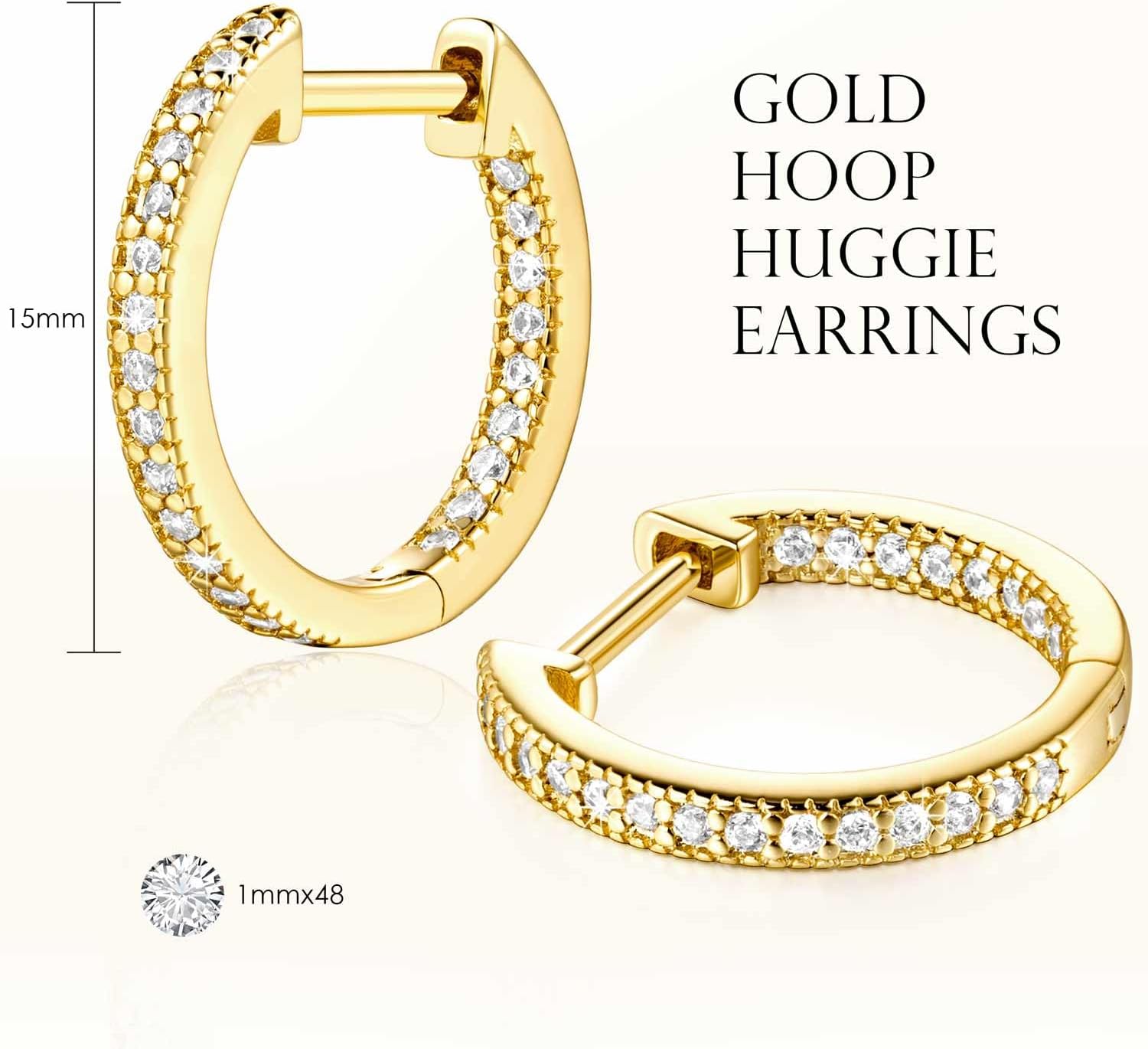 Gold Earrings 14K Gold Earrings For Women Trendy Inside-out Cubic Zirconia Huggie Tiny Small Hoop Earring For Womens Earring Stylish Huggie For Women 14MM - Image 6