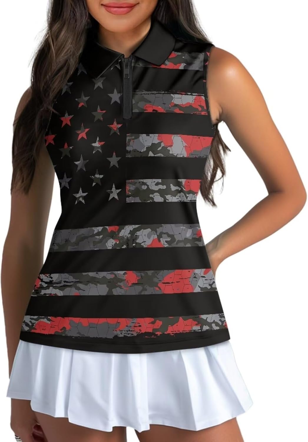 Women's Sleeveless Golf Shirts Quarter Zipper Tennis Tank Tops Racerback with Collar Quick Dry Athletic Shirt