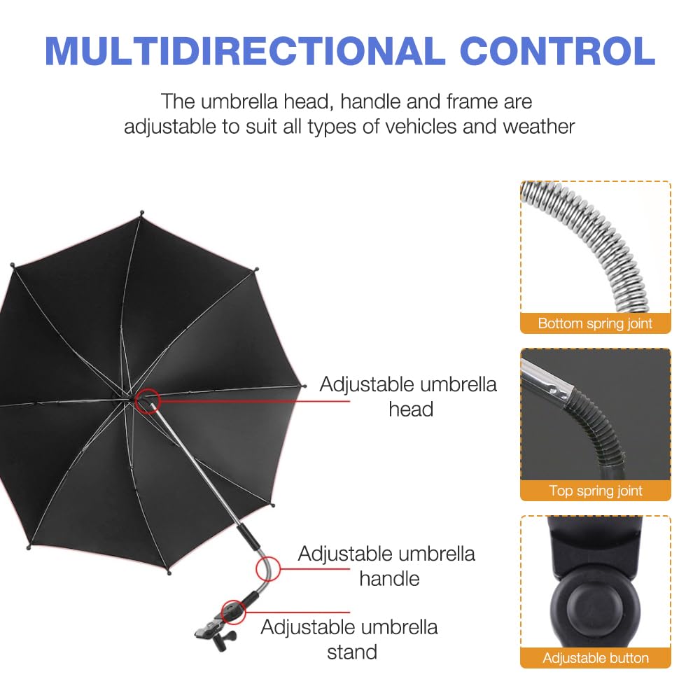 Mineup Ombrelle Poussette, 75cm Parasol Poussette Bébé Universelle, Protection UV 50+, Parasol Anti Uv Pour Landau, Ombrelle Universelle Pour Poussette