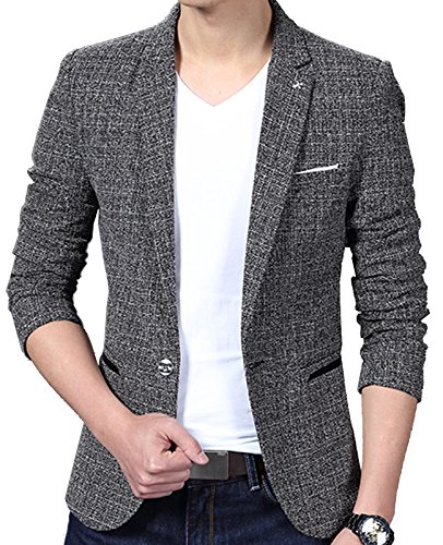 Aishang Men's Slim Fit Casual One Button Formal Suit Blazer Coat Jacket Tops Gray