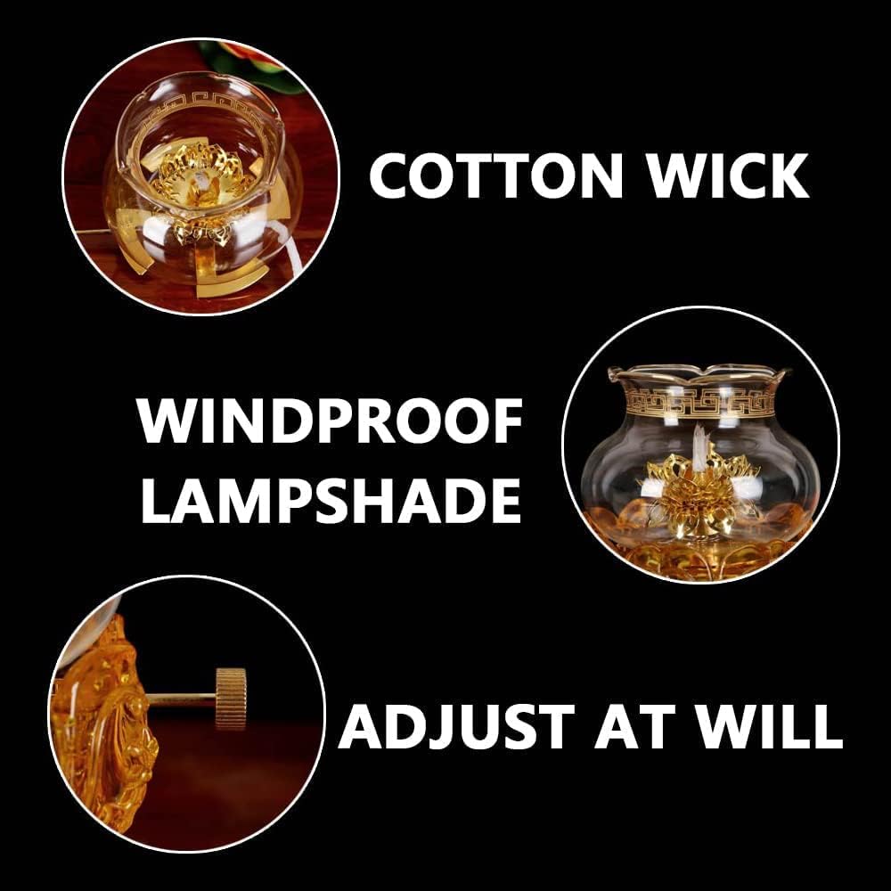 Oil Lamps for Indoor Use Crystal Glass Kerosene Lamp Adjustable Switch Oil Lantern Nostalgia Hurricane Lamp Lotus Oil Lamp Burner Buddha Front Decoration Light 5.3 in Open Flame Paraffin Lamp