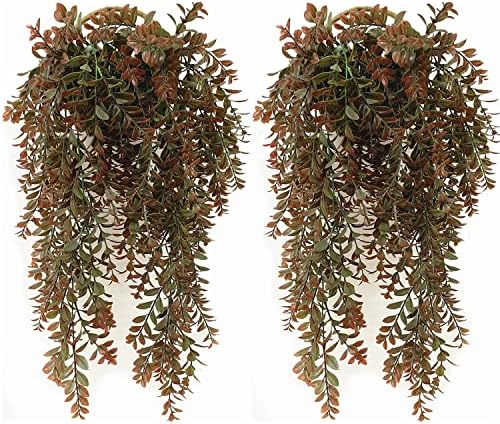 CATTREE Artificial Hanging Vines, Faux Ivy Leaves Plastic Plants Greenery Fake Leaf Plant UV Resistant for Indoor Outdoor Garden Door Wall Baskets DIY Wedding Party Table Decoration Red Brown 4 Pack
