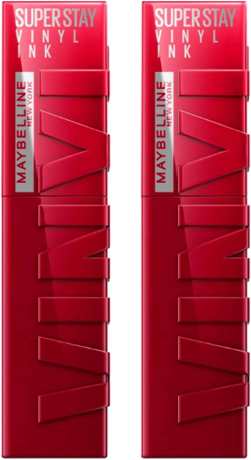 MaybellineNew York SuperStay Vinyl Ink Lip Tint Color 55 Royal Brilliant and Luminous Vinyl Effect Lasting up to 16h No Transfer Formula - 2 Lipsticks