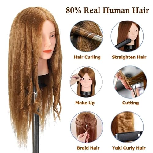 Miniatura 3 de Opini Cabeza de maniquí con cabello, 80% cabello humano lacio, 26-28 pulgadas, cabeza de muñeca con cabello, cabeza de maniquí de cosmetología,