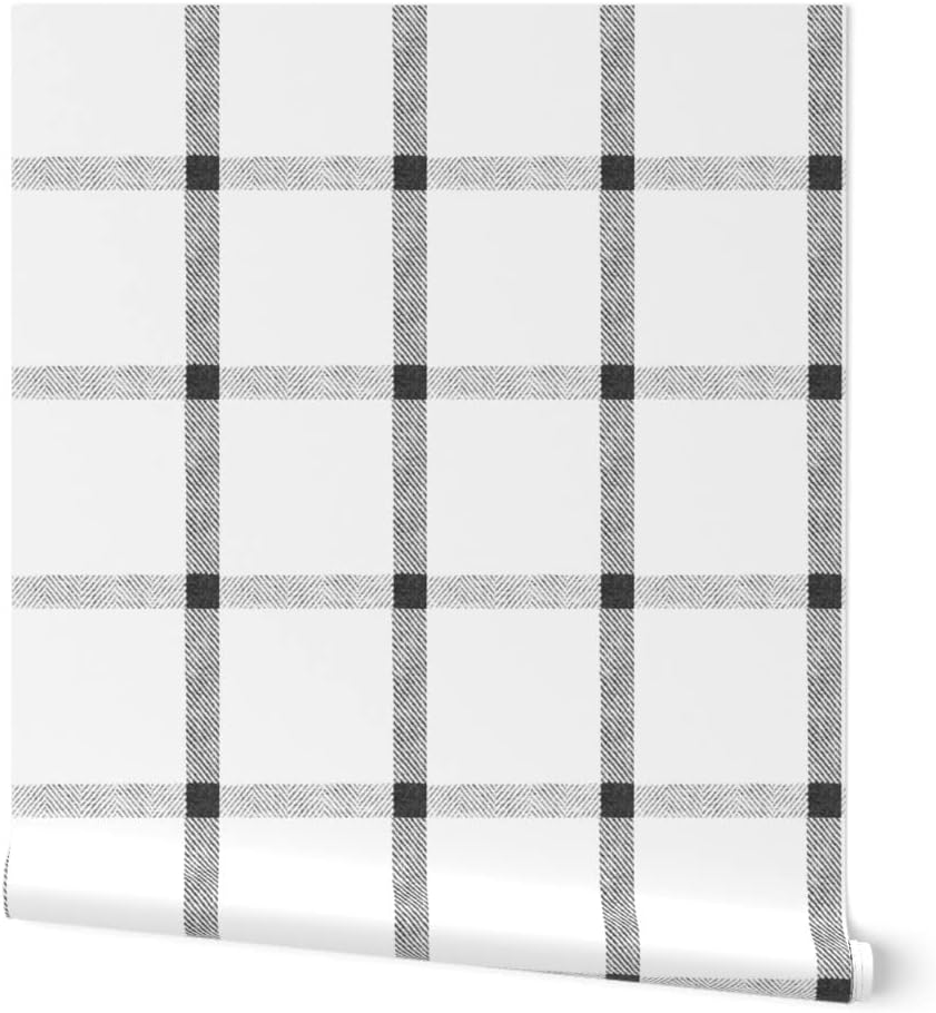 Removable Wallpaper 6ft x 2ft - Gray Black White Check Buffalo Plaid Tartan Simple Neutral Custom Pre-Pasted Wallpaper by Spoonflower