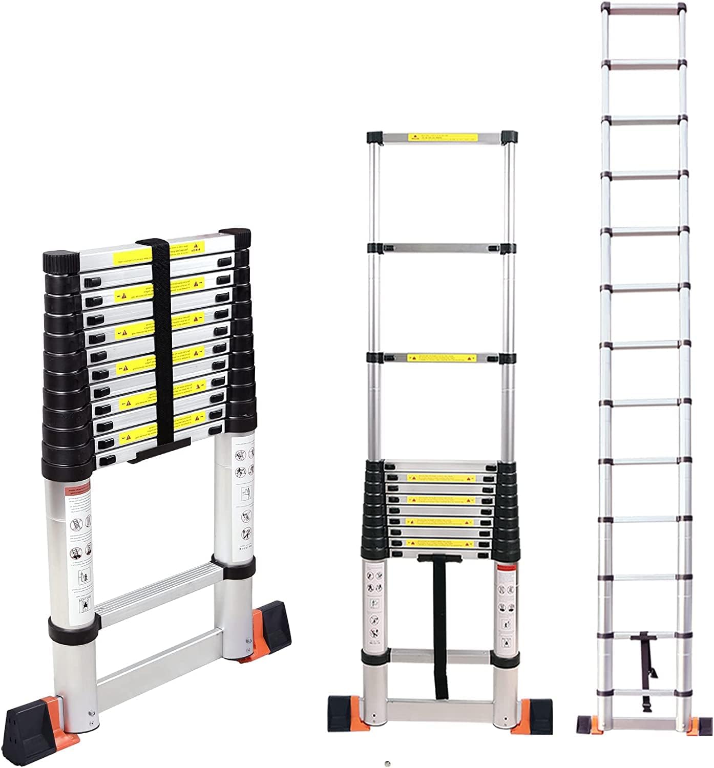 REDCAMP 3.8M Aluminum Telescopic Ladder with Stabiliser Bar, Folding Extension Telescoping Ladder 3.8M, 330 LBS Capacity