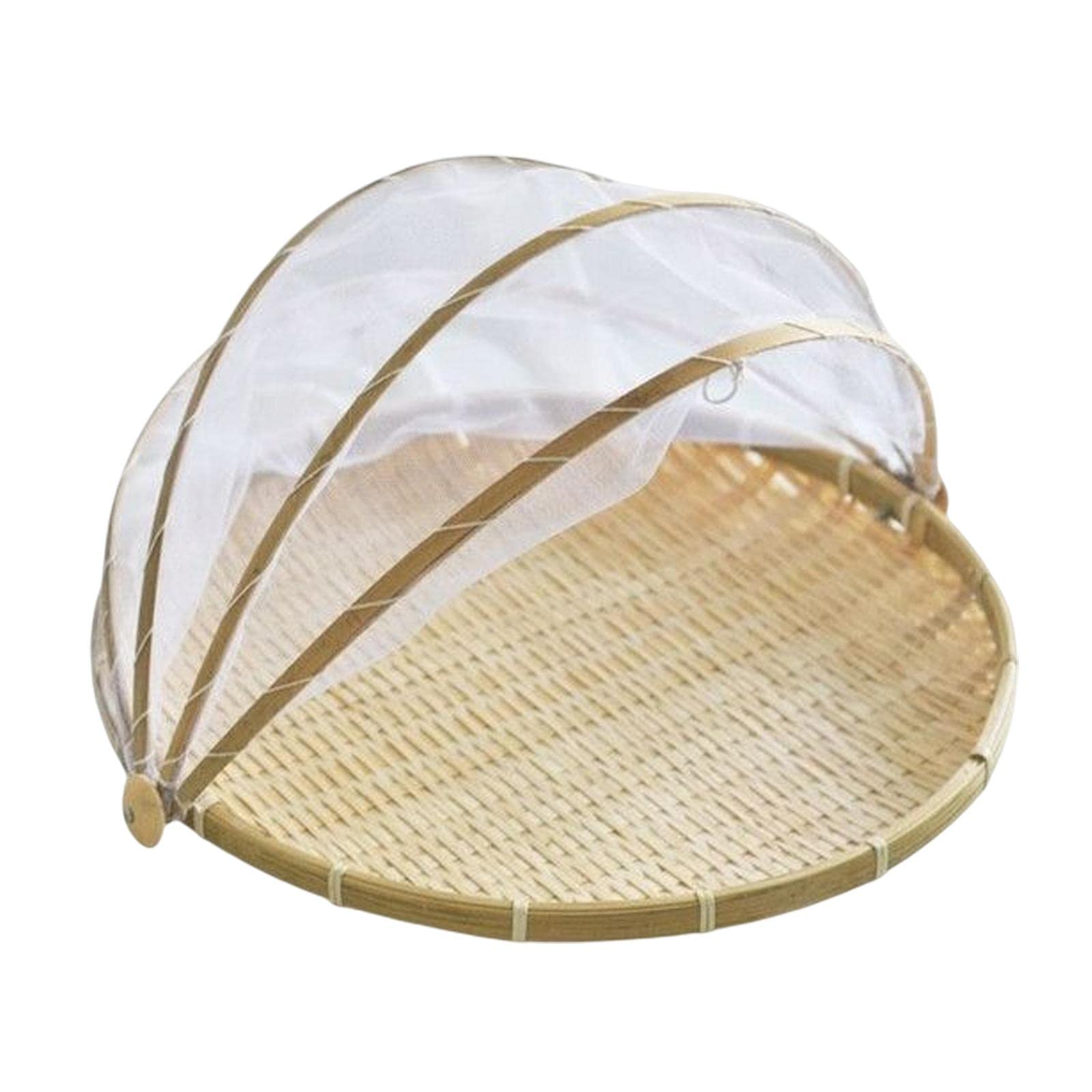 CALANDIS® Food Serving Tent Basket Dustproof Mesh Net Cover for Home Fruit Picnic L | Bamboo | 1 Piece Food Serving Tent Basket Tray