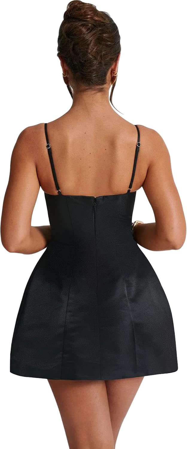 LuFeng Women's Sexy Sleeveless Spaghetti Strap Deep V Neck Backless Flowy Drape Cocktail Mini Dress - Image 6