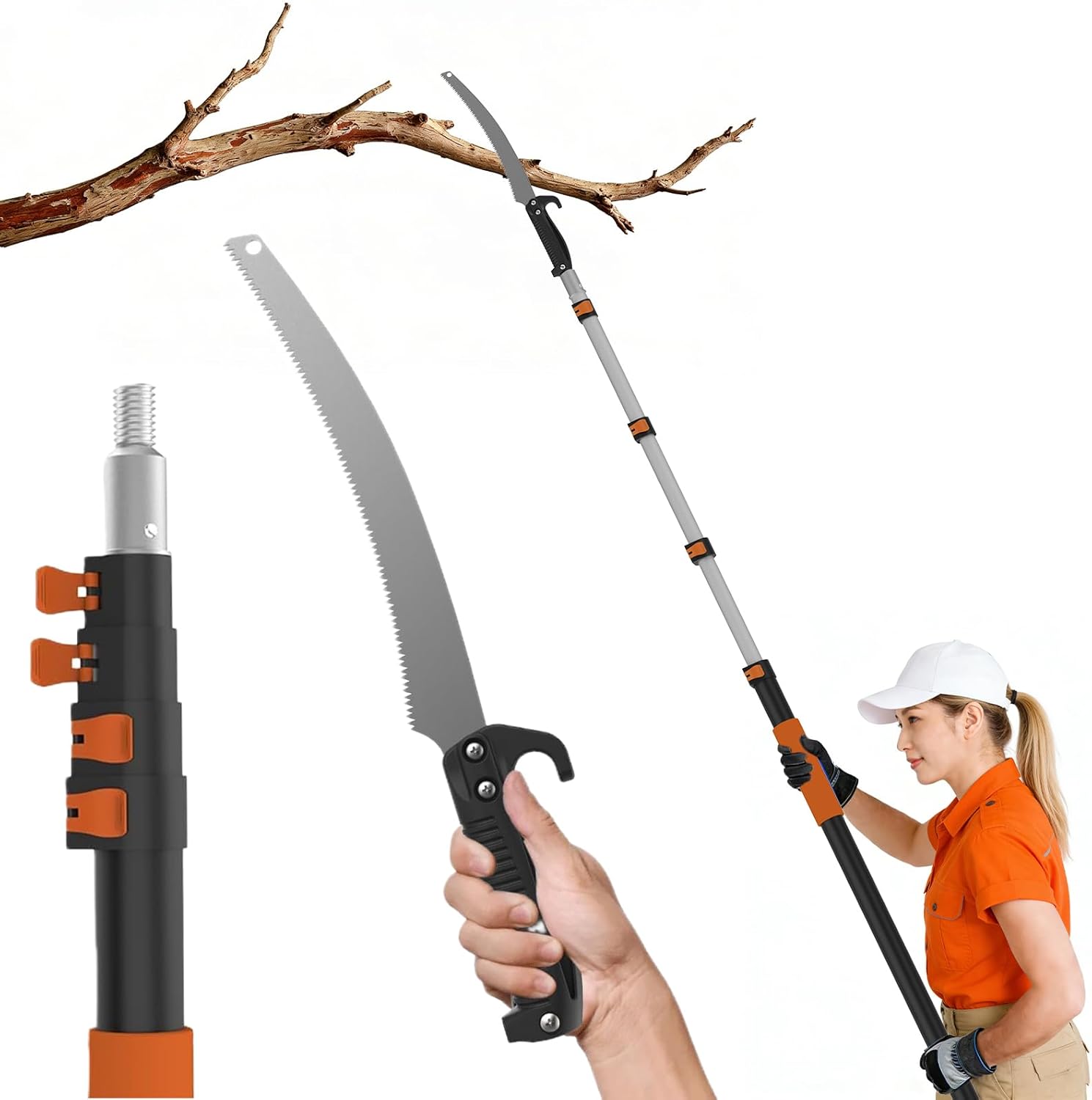 AgiiMan 26FT Reach Pole Saws for Tree Trimming, Pole Saw with 5-20FT Telescoping Extension Pole, Pruning Saw with 19" 3X Detachable Saw, Non-Slip Handle, Tree Trimmer for Garden Palms Shrubs