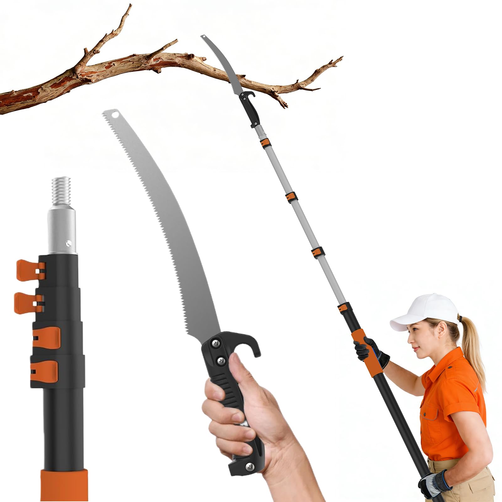 Photo 1 of ***MISSING BLADE*** 18FT Reach Pole Saws for Tree Trimming, Pole Saw with 3-12FT Telescoping Extension Pole, Pruning Saw with 19" 3X Detachable Saw, Non-Slip Handle, Tree Trimmer for Garden Palms Shrubs***MISSING BLADE***