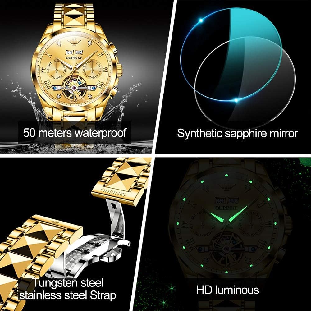 OUPINKE Mens Automatic Watch Diamond Skeleton Mechanical Self Winding Luxury Dress Wrist Watch Sapphire Crystal Tungsten - Image 5