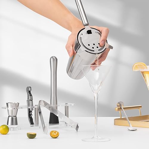 Miniatura 6 de Juego de coctelera con soporte arcílico, kit de barman de mixología para mezclar bebidas | Juego de mixología con 7 herramientas de bar Kit de
