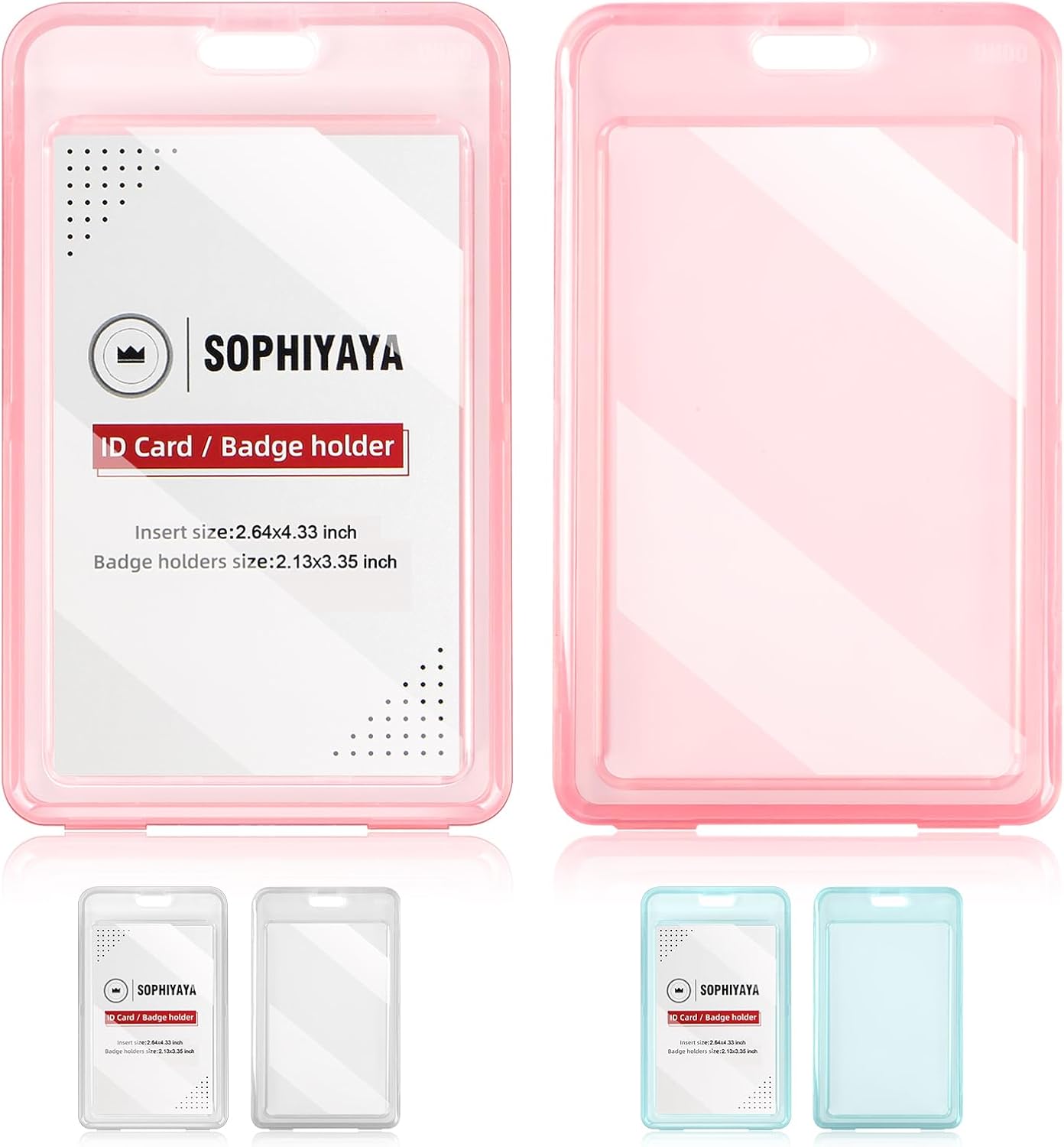 2 Pack Vertical Clear Badge Holder with Double-Sided Windows Key Card Work Badge Sleeve for Office School Factory Teacher Student (Pink)
