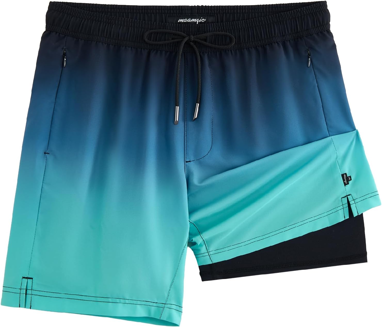 maamgic Mens Swim Trunks - Mens Bathing Suit with Compression Liner 7 Inch Quick Dry Fshion Stretch Zipper Pockets Swimwear