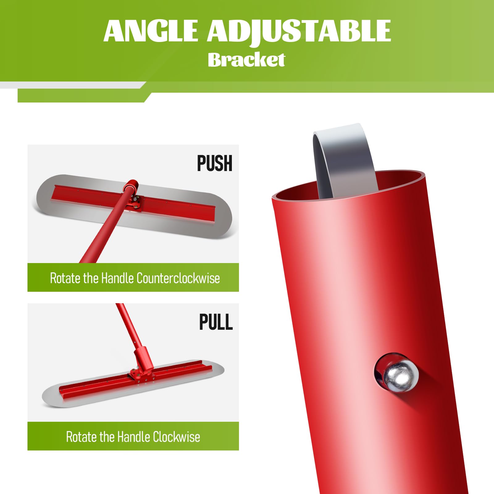 Utensile per frattazzo in cemento inossidabile, utensile per frattazzo con estremità arrotondata da 48"x12" utensile per cemento con 4 pali ad incastro da 72 pollici e staffa di inclinazione, utensi