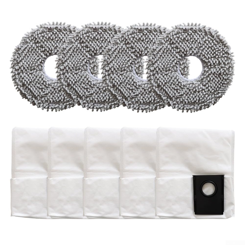 Replacement Parts Kit fits for Eureka J15 for Evo Ultra Self-Emptying Robot Vacuums, Include 4 Mop Cloths, 5 Dust Bags