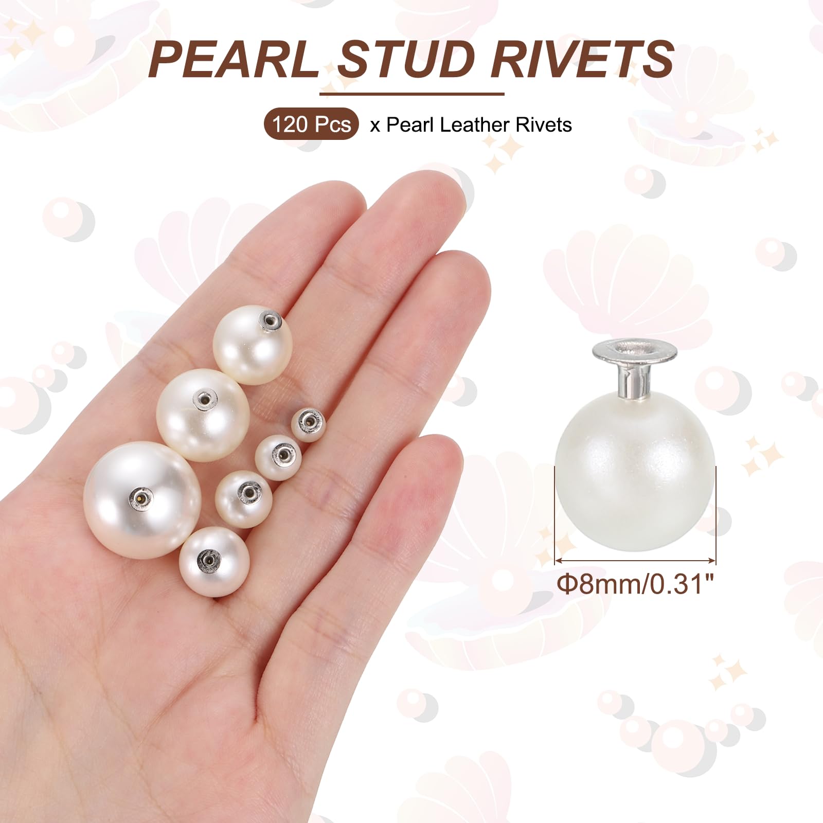 PATIKIL 8mm Pearl Rivet Studs - Image 2