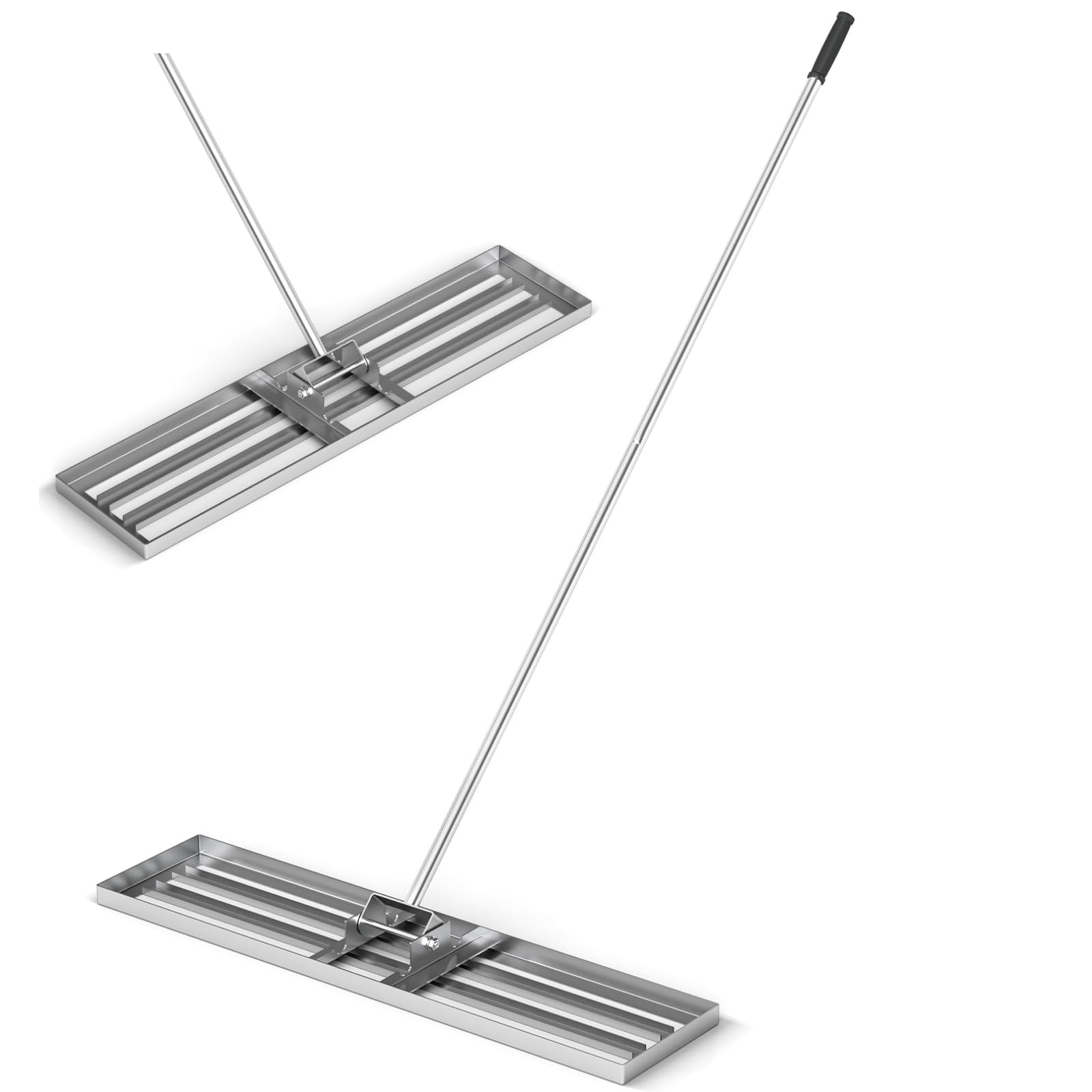 GiantexUK Lawn Leveling Rake 30”/36”/42”/46” x 10”, Powder Coated Steel Lawn Leveller with 77” Long Handle, Soil Leveling Tool for Garden Grass Golf Field Ground (42” x 10”, Silver)