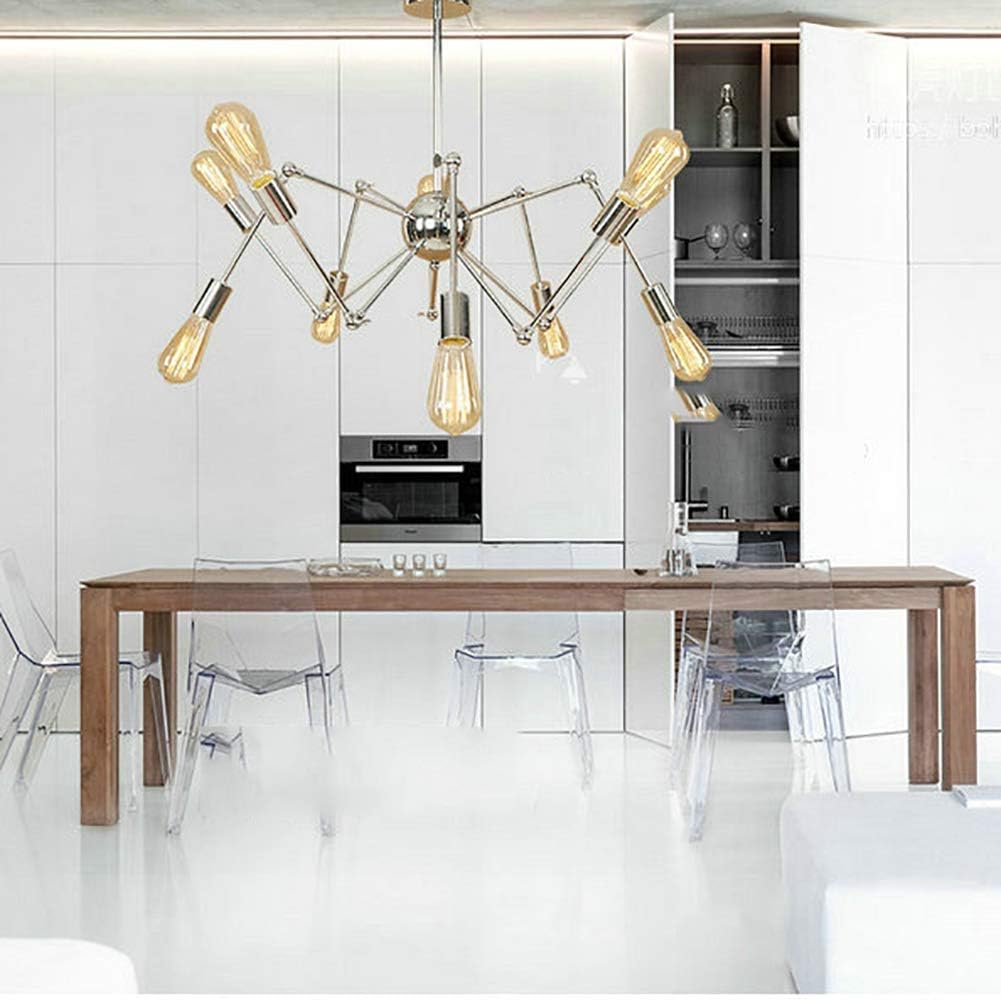 Gilded Chandelier 8 Lights Modern Sputnik Mid Century Pendant Lighting Fixture Vintage Gold Ceiling Light Fixture for Kitchen Dining Room Living Room,Silvery White,10 Lights