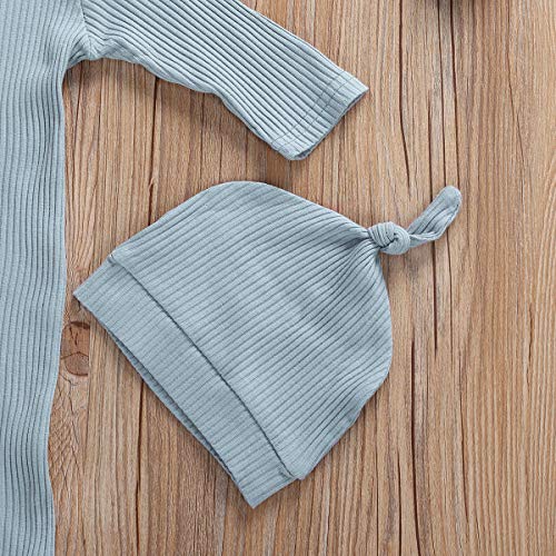Ciycuit Baby Boy Girl Gowns Newborn Coming Home From Hospital Outfit Ribbed Knotted Nightgown With Hat Blue 0-6 Months #TOP4