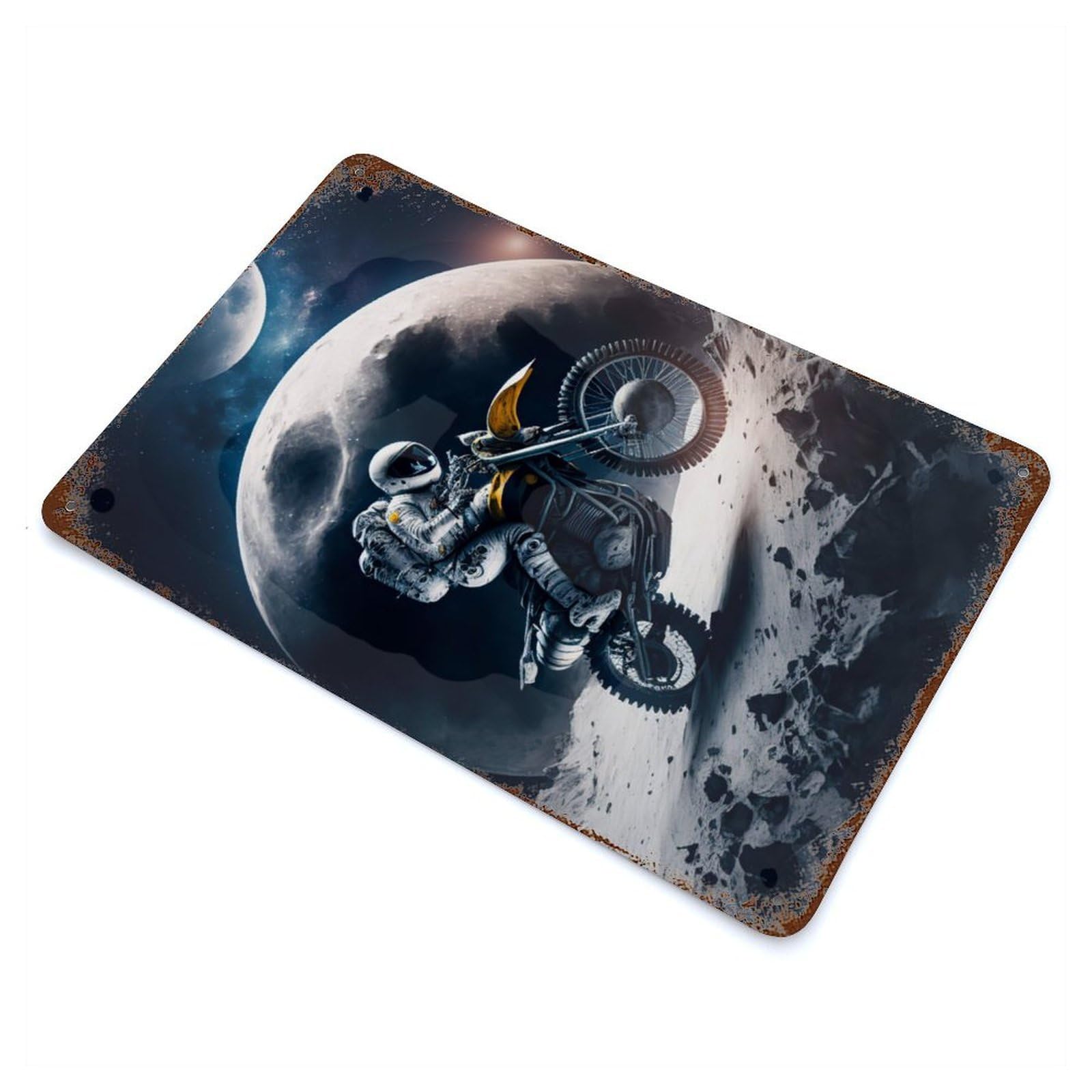 Astronaut Riding Motorbike Decorative Tin Sign 11.8"x7.9", Retro Wall Decor for Living Room, Hallway And Home Decor