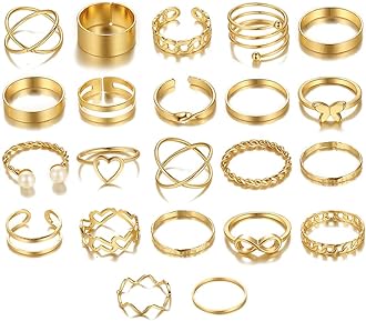 22pcs Latest Stylish Stackable Kunckle Rings Set for Women and Girls Butterfly Heart Boho Gold and Silver Plated Rings