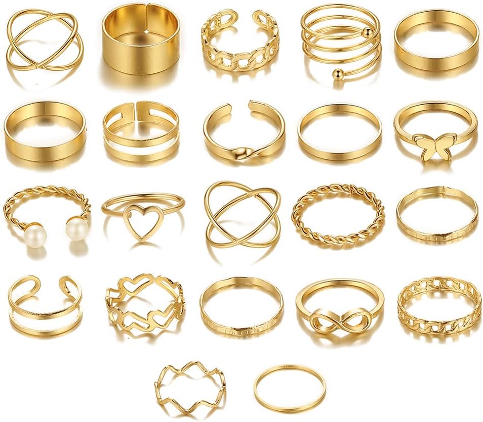 22pcs Latest Stylish Stackable Kunckle Rings Set for Women and Girls Butterfly Heart Boho Gold and Silver Plated Rings