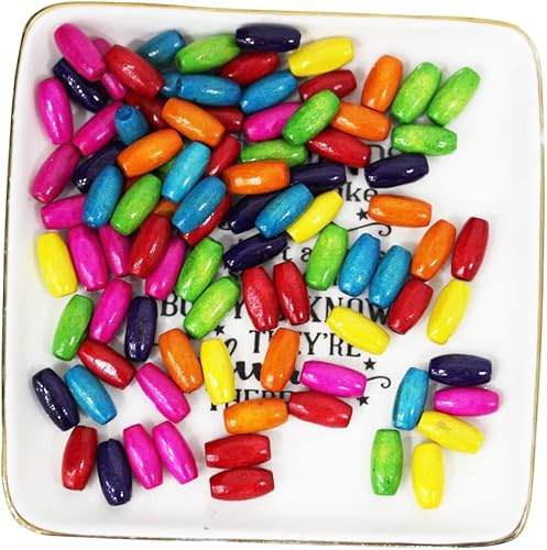 Miniatura 14 de BetterJonny 400 cuentas de madera de agujero grande, cuentas de madera de colores surtidos, cuentas trenzadas de 0.472 x 0.433 in para macramé