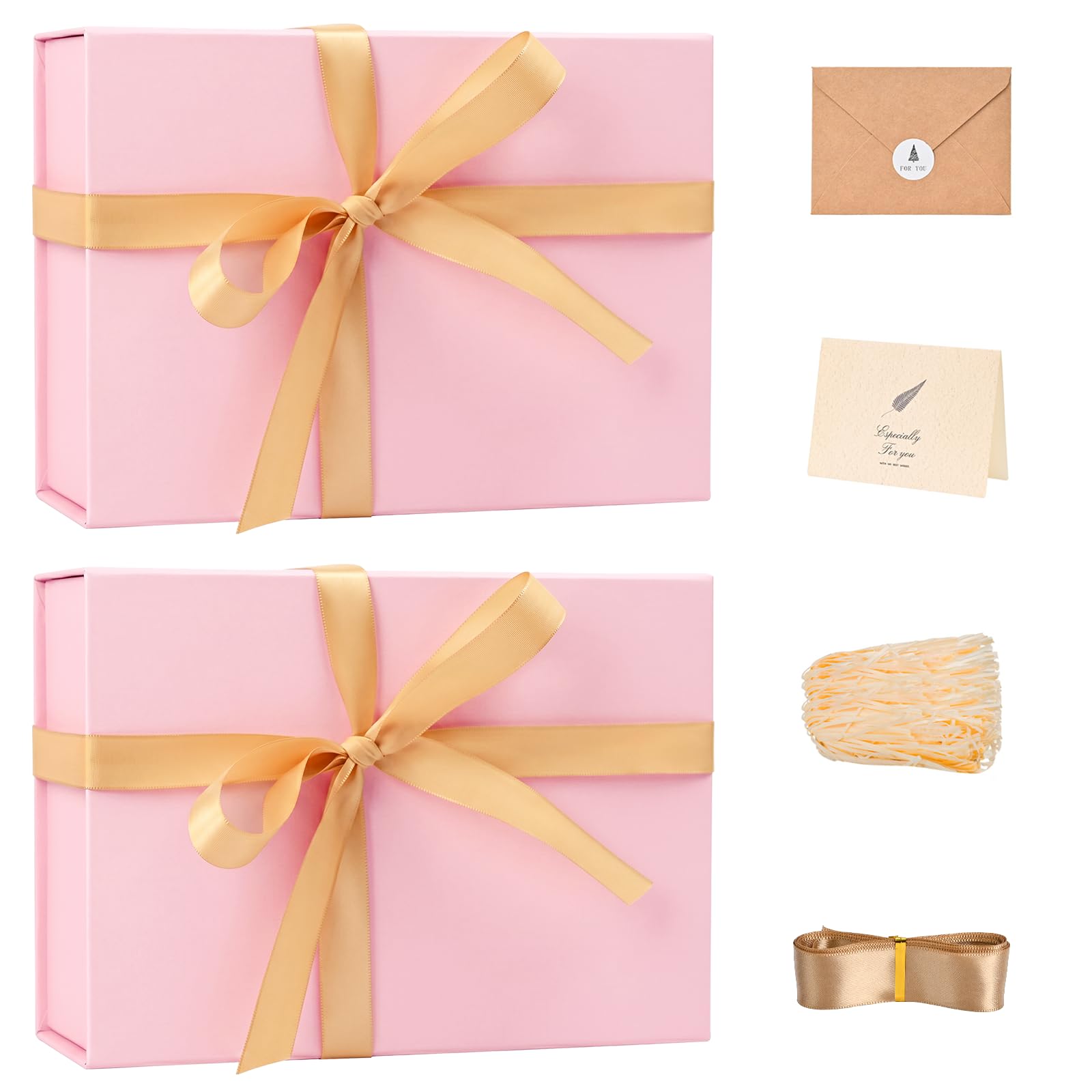 2 Pack 9.5"x7"x3.5 Pink Magnetic Gift Boxes with Lids for Wedding Presents