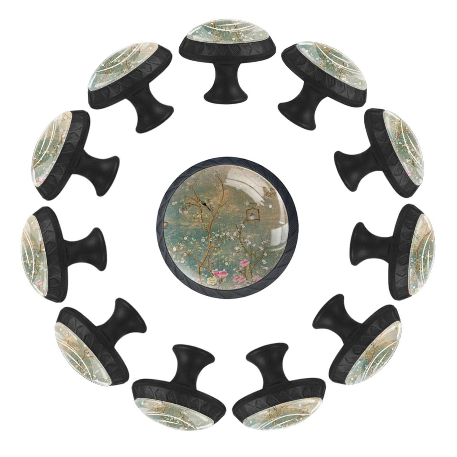 Boutons de tiroir vintage oiseau branches florales 35 mm lot de 12 commode