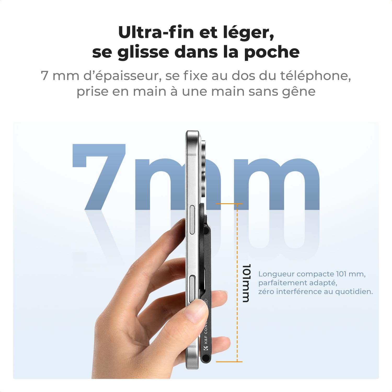 K&F CONCEPT TQ02 Mini Trépied Magnétique, 7mm d'épaisseur, 59g Léger, Perche à Selfie Double Aimant avec Crochet Suspendable, Compatible iPhone 17/16/15/14/13/12 et Appareils Android