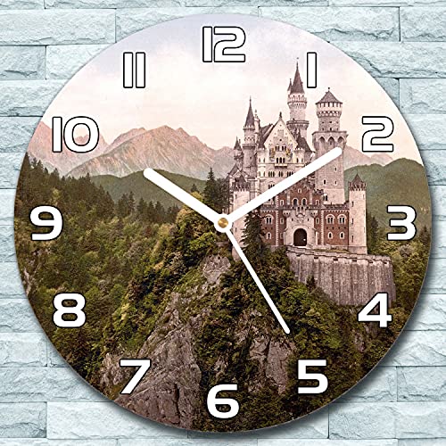 Horloge murale en verre moderne Neuschwanstein 30 cm aiguilles blanches