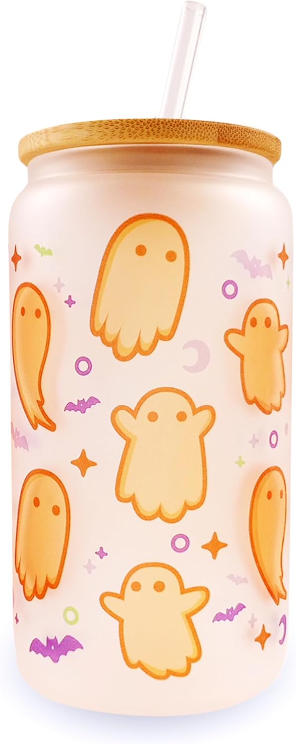 Hogg 16oz Halloween Glass Tumbler Ghost Cup, Cute