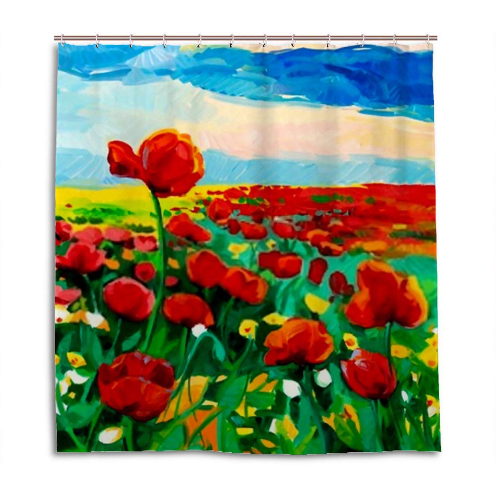 Rideau de douche champ de coquelicot pour une ambiance nature et bucolique dans votre salle de bain