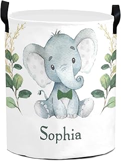 Custom Watercolor Leaf Elephant Laundry Basket Handles Collapsible Hamper Foldable Storage Bin Living Room Office Bathroom Bedroom