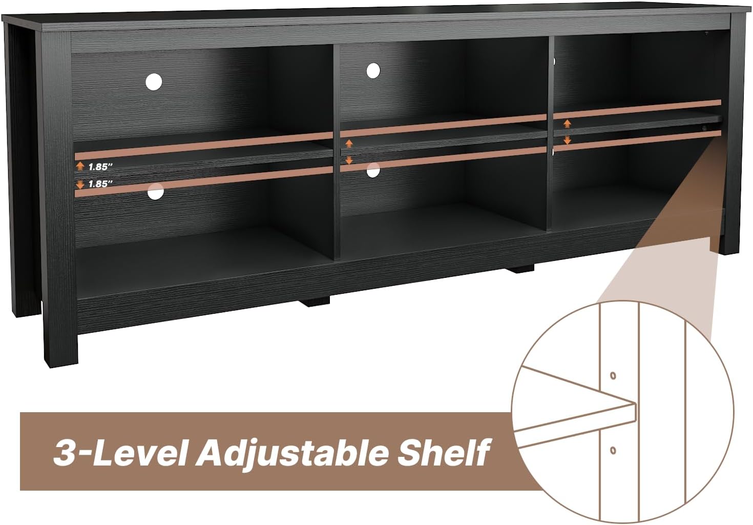 Black TV Stand for TVs up to 70 Inch,Entertainment Center for 65+ inch TV Console Table with 6 Storage Cubby, Classic Television Stands for Living Room Bedroom, 65 Inch - Image 7