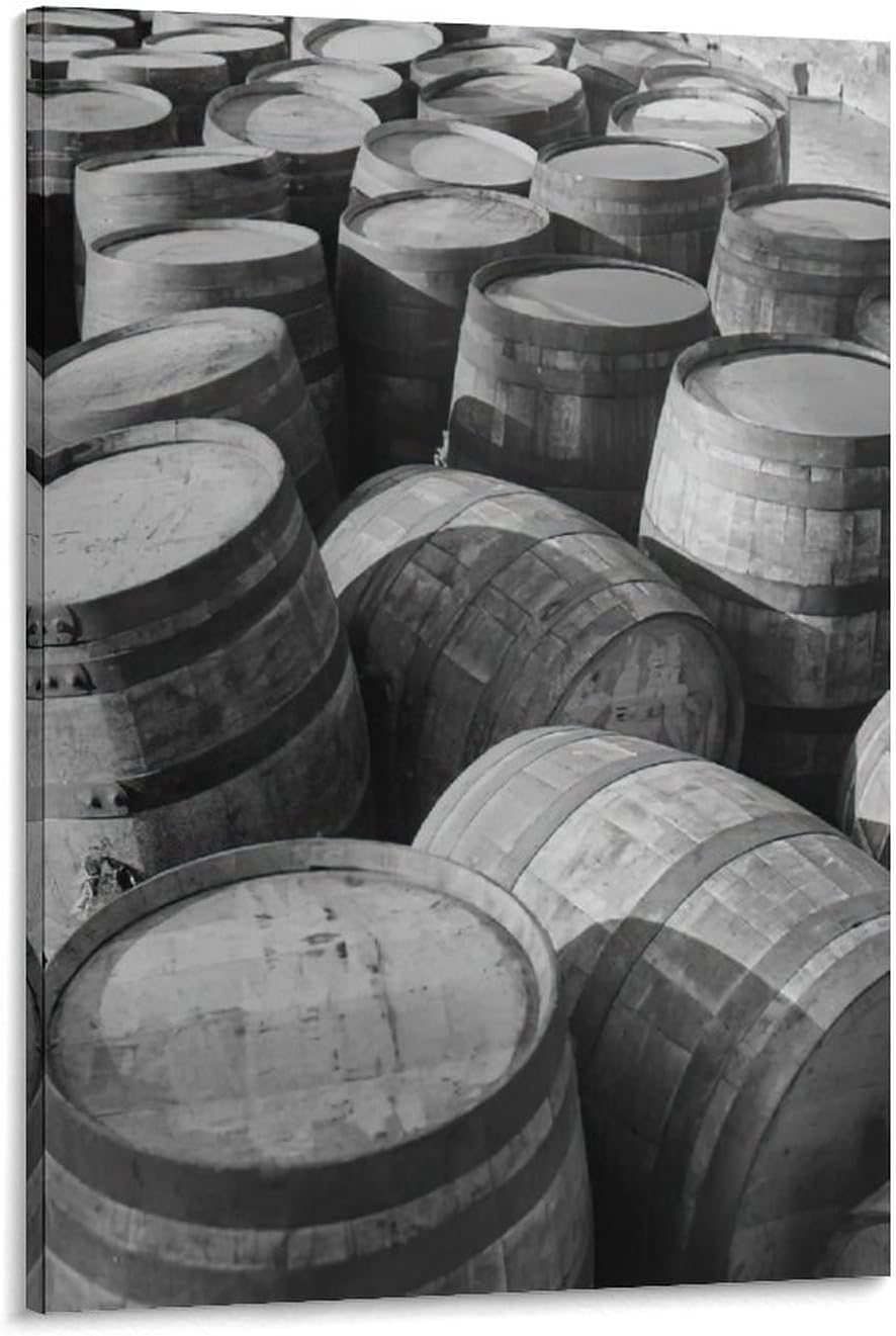 Black and White Posters Barrels Sitting in Warehouse at Jack Daniels Distillery Canvas Wall Art Prints for Wall Decor Room Decor Bedroom Decor Gifts 20x30inch(50x75cm) Frame-Style