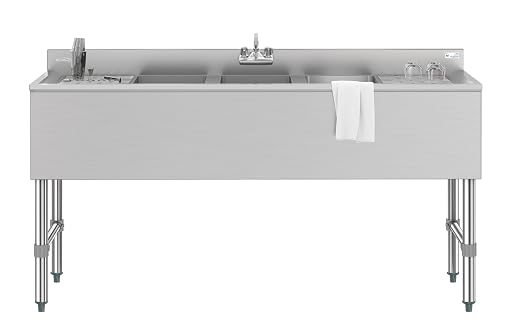 KoolMore 60 in. Three-Compartment Commercial Bar-Sink with 3 in. Backsplash,