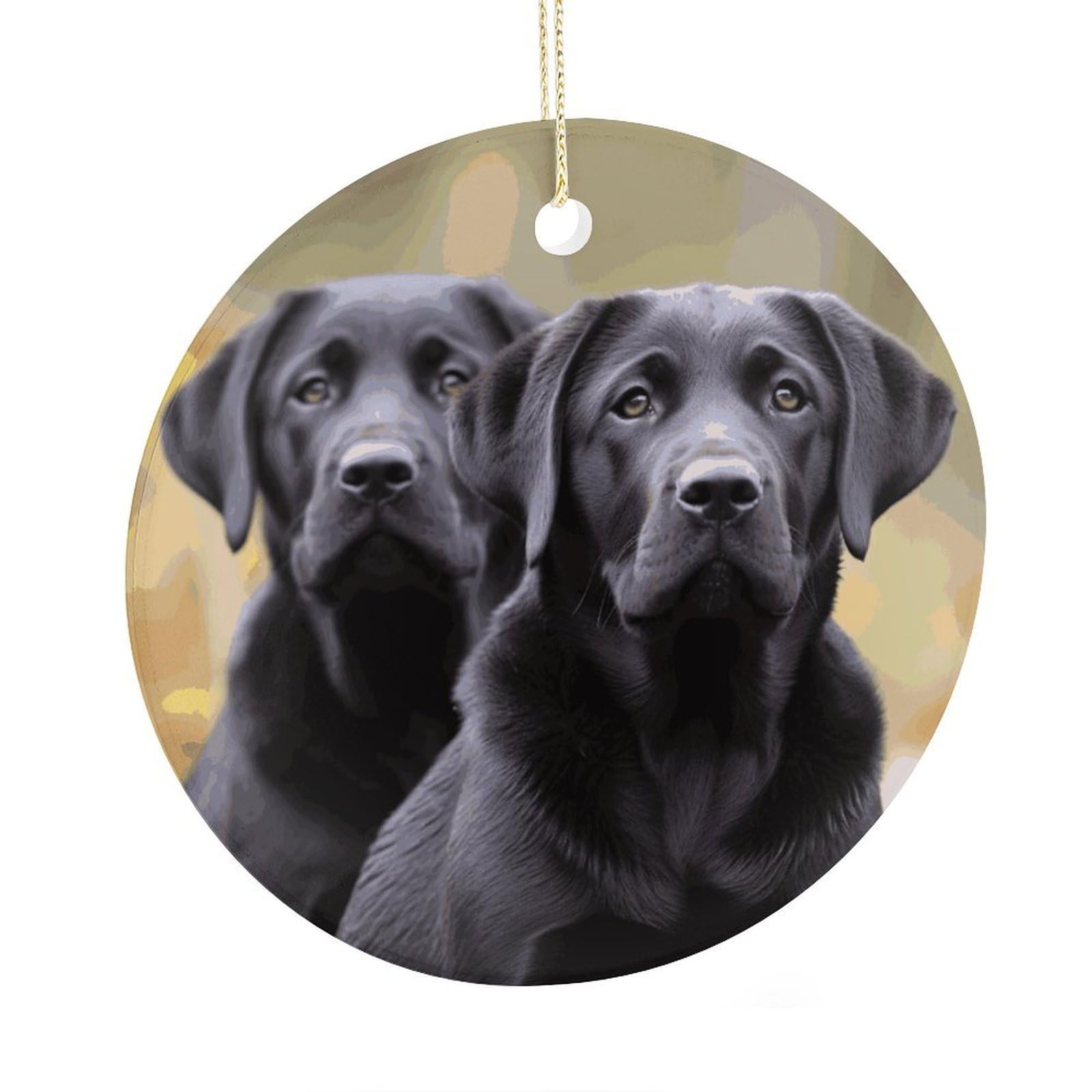 Fekiloot Style Labrador Retriever Dog Christmas Ornaments 2.9 Inch Round Ceramic Ornament Keepsake Thank You Gifts For Office, Room, Home - Holiday Present Ideas