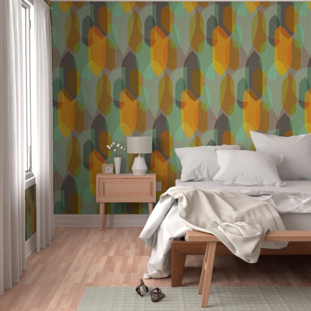 Peel & Stick Wallpaper 3ft x 2ft - Mid Century Colour Mint Gold Modern 1950S Abstract Retro Look Earth Tones 1960S Vintage Inspired Custom Removable Wallpaper by Spoonflower