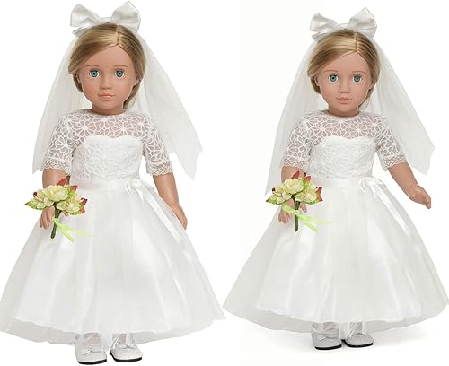 Miniatura 3 de Conjunto de vestido y traje de novia de primera comunión para muñeca americana de 18 pulgadas para niño y niña